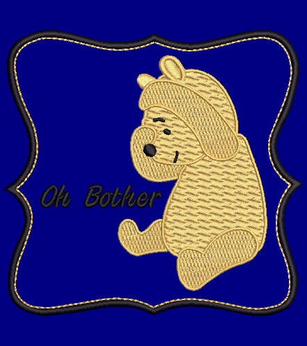 Classic Winnie Applique 2 sizes saying "Oh Bother"