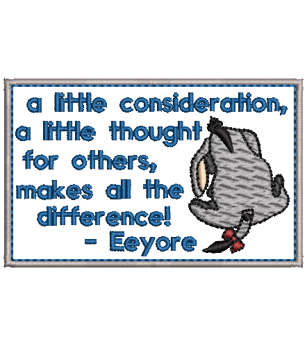 Classic Eeyore Embroidery Applique with AA Milne quote