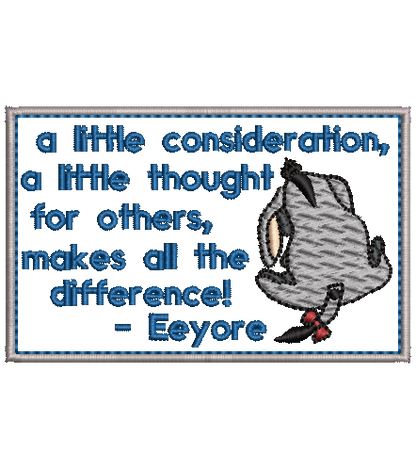 Classic Eeyore Embroidery Applique with AA Milne quote