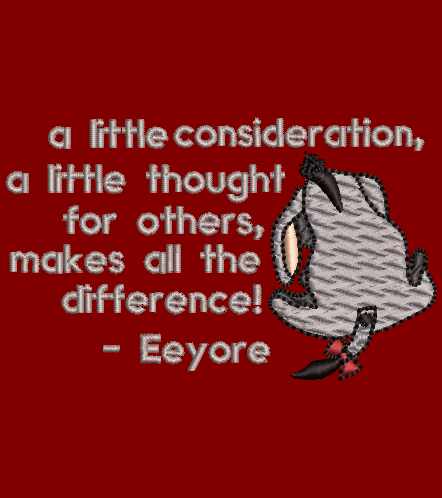 Classic Eeyore Embroidery Design with a quote by AA Milne