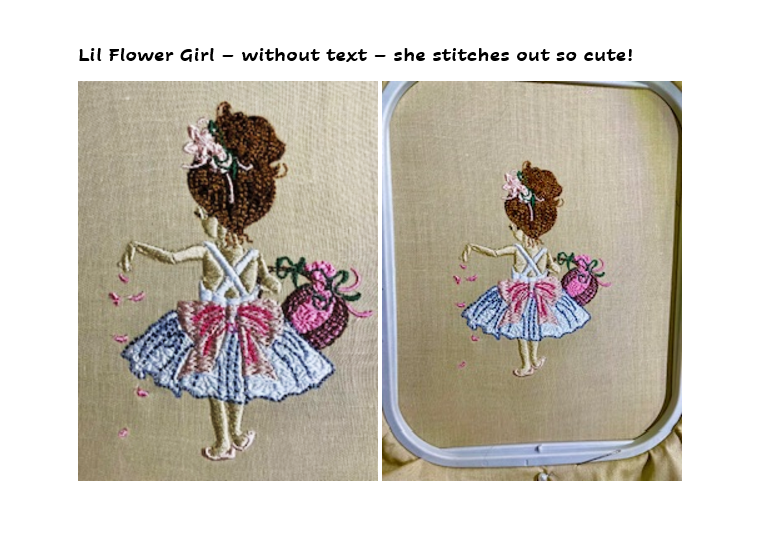 Bridal Embroidery designs, little flower girl with text "for my flower girl"