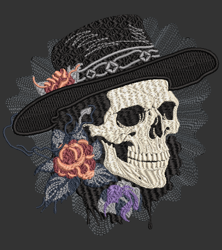 Skull in hat with Roses embroidery design