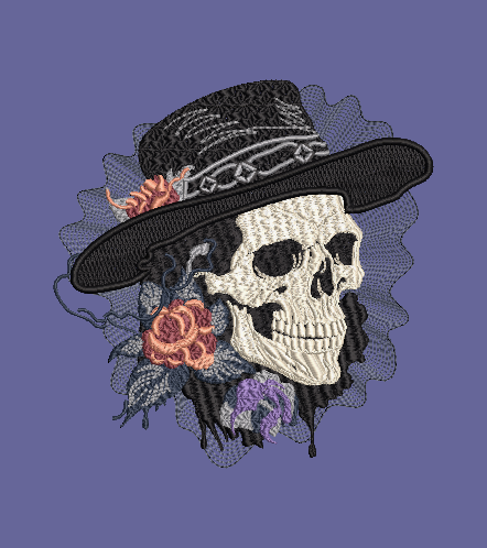 Skull in hat with Roses embroidery design