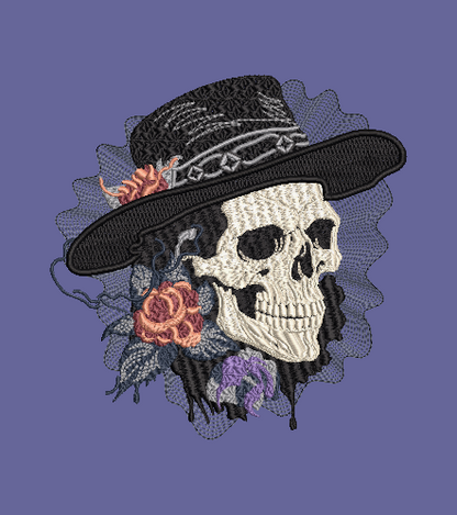 Skull in hat with Roses embroidery design