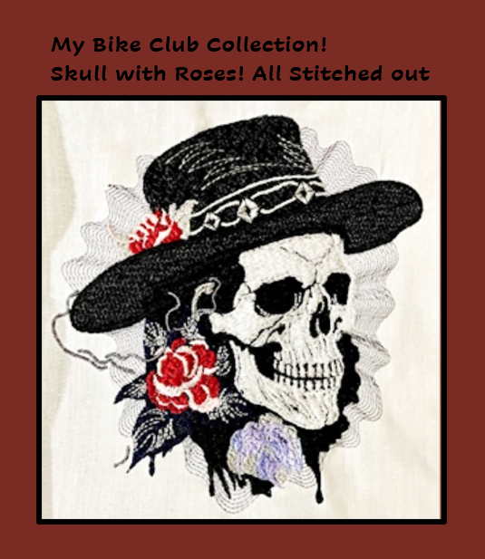 Skull in hat with Roses embroidery design Stitched out