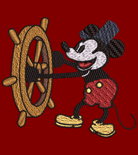 Classic Mickey Mouse as Steamboat Willie Embroidery Design