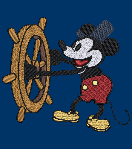 Classic Mickey Mouse as Steamboat Willie Embroidery Design