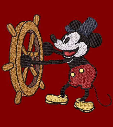 Classic Mickey Mouse as Steamboat Willie Embroidery Design