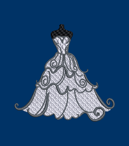 Wedding Dress 01 Embroidery Design - 2 Hoop Sizes