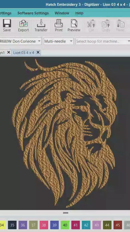 4 x 4 Regal Lion Stitching Out